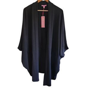 Hale Bob Cardigan Womens Large Lounge Relaxed Short Sleeve Black Careerwear